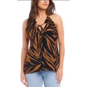 Karen Kane Women's Blue Exotic Keyhole Tank Top Size Small NWT Animal Print $118